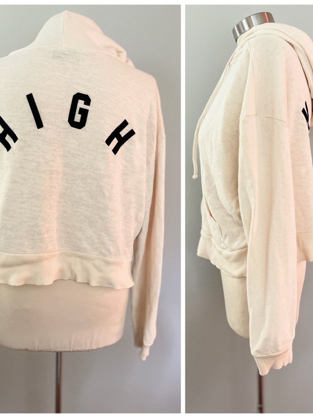 Wildfox HIGH Cropped Oversized Hoodie Sweatshirt 4/20 Cream HTF